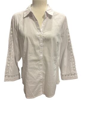 Zac & Rachel White Button-Front Shirt with Lace-Trim Sleeves